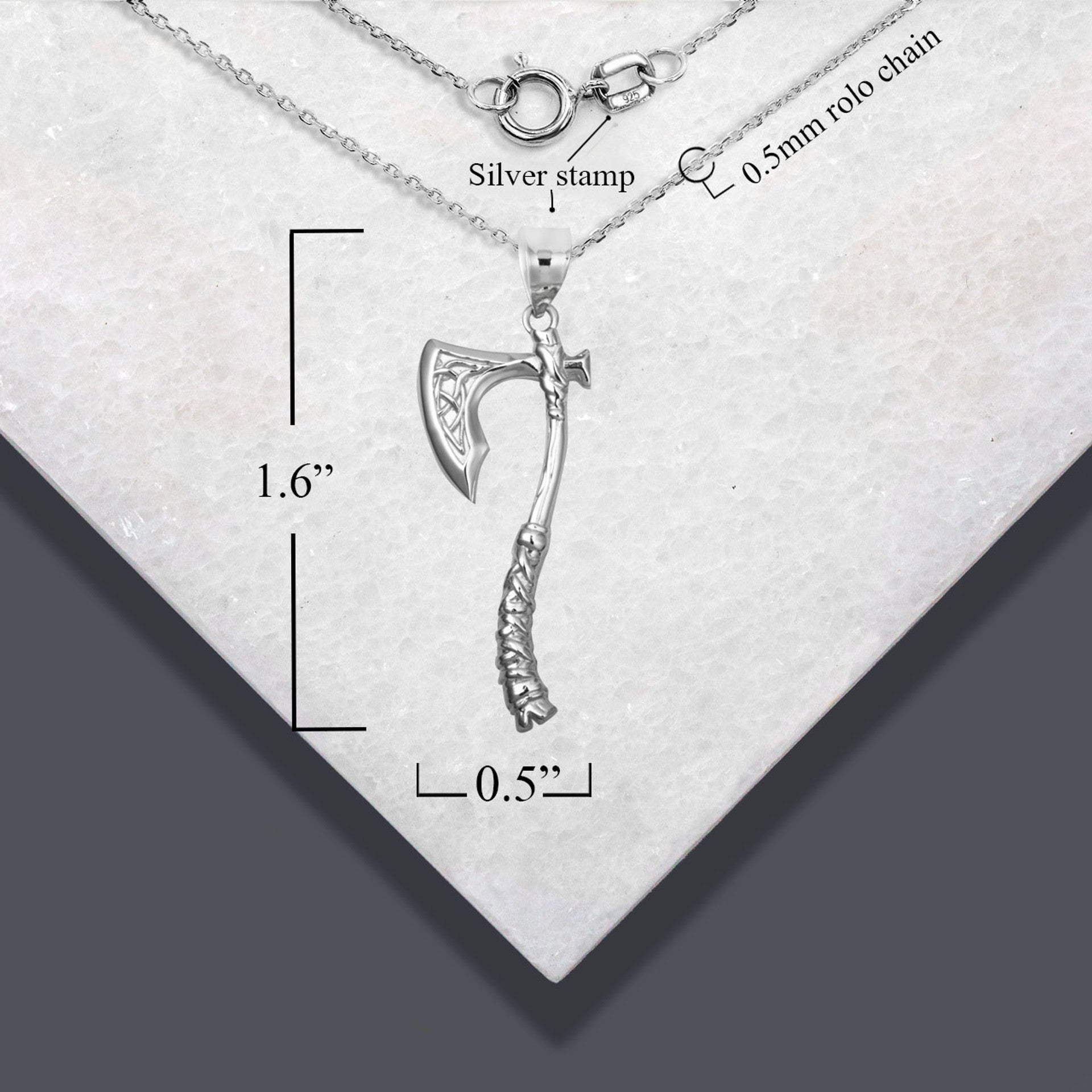.925 Sterling Silver Viking Norse Battle Axe Pendant Necklace