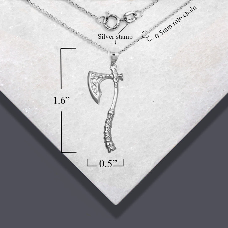 .925 Sterling Silver Viking Norse Battle Axe Pendant Necklace
