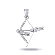 Gold Diamond Bow & Arrow Heart Cupid Archer Pendant Necklace (Available in Yellow/Rose/White Gold)