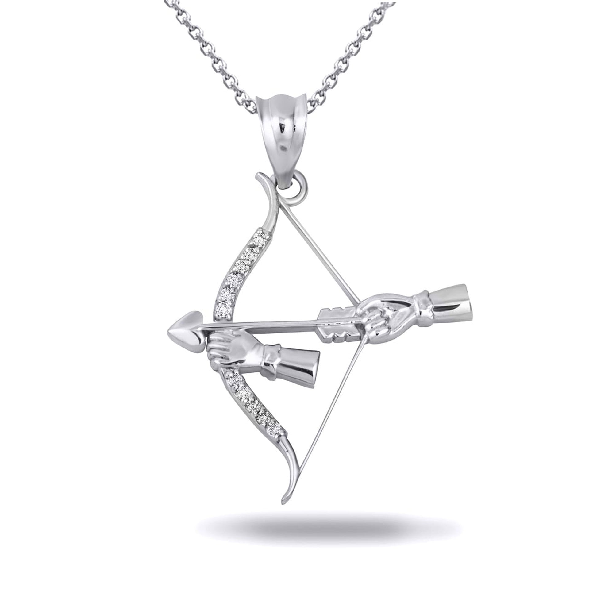 Gold Diamond Bow & Arrow Heart Cupid Archer Pendant Necklace (Available in Yellow/Rose/White Gold)