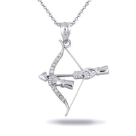 Gold Diamond Bow & Arrow Heart Cupid Archer Pendant Necklace (Available in Yellow/Rose/White Gold)