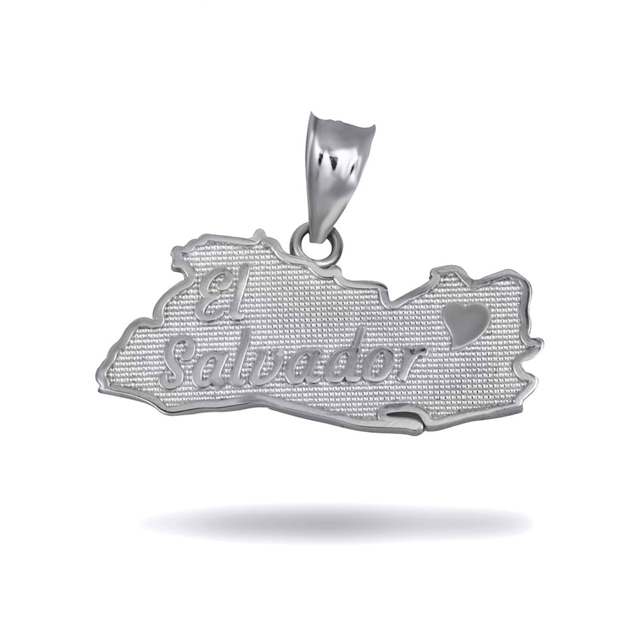 .925 Sterling Silver El Salvador Map Heart Pendant Necklace