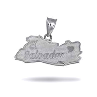 .925 Sterling Silver El Salvador Map Heart Pendant Necklace