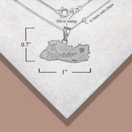 .925 Sterling Silver El Salvador Map Heart Pendant Necklace