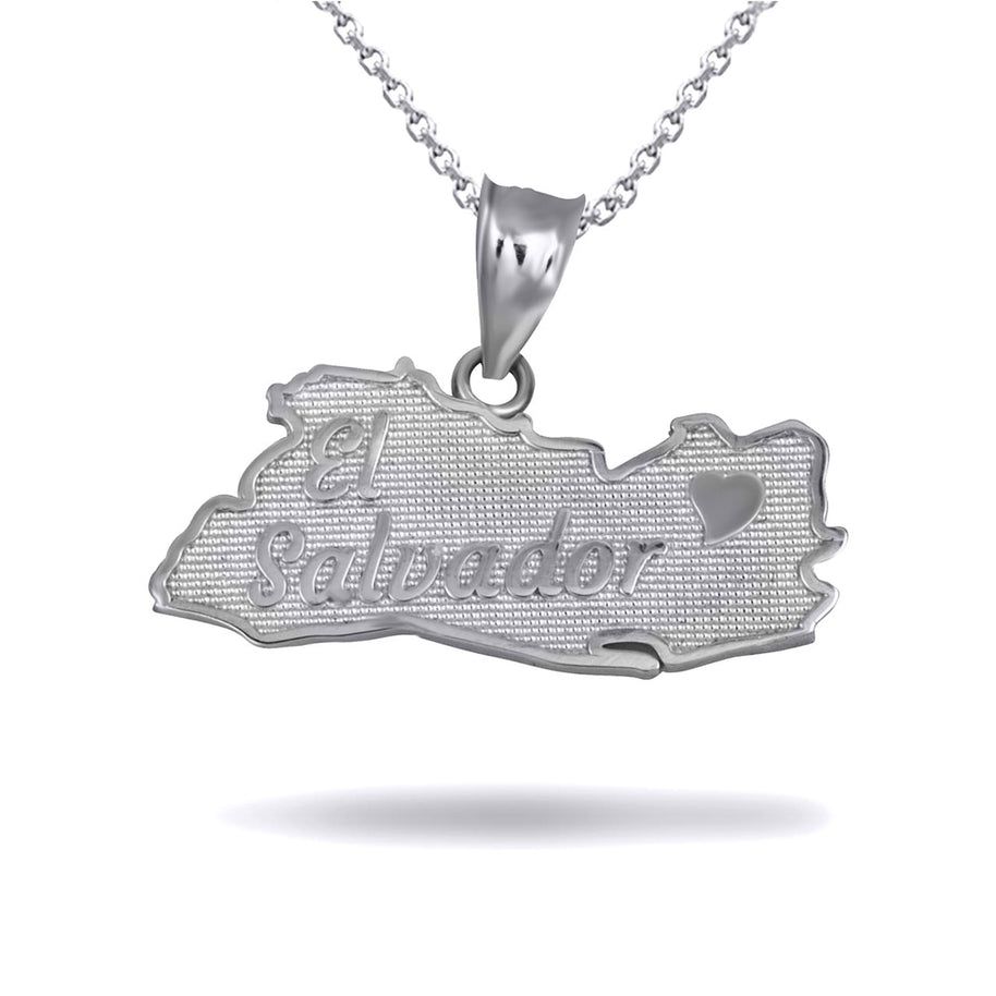 .925 Sterling Silver El Salvador Map Heart Pendant Necklace