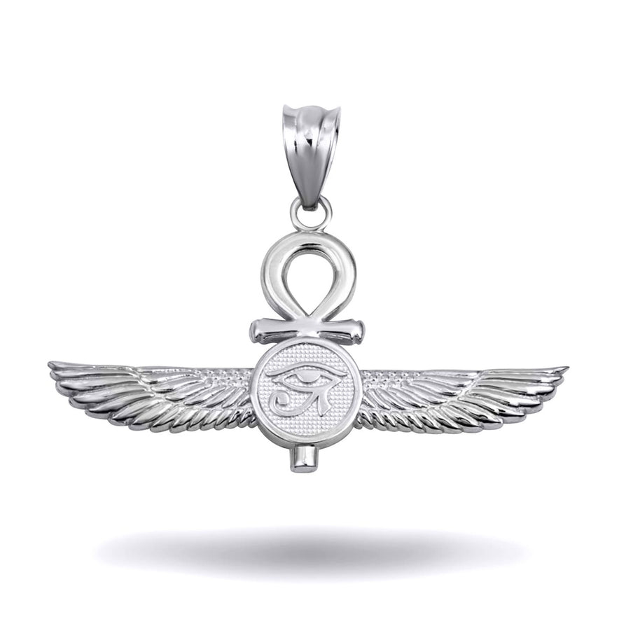 .925 Sterling Silver Egyptian Ankh Cross Eye Of Horus Wedjat Winged Goddess Isis Protection Pendant Necklace