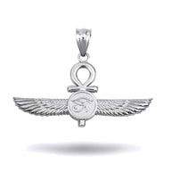 Gold Egyptian Ankh Cross Eye Of Horus Wedjat Winged Goddess Isis Protection Pendant Necklace (Available in Yellow/Rose/White Gold)