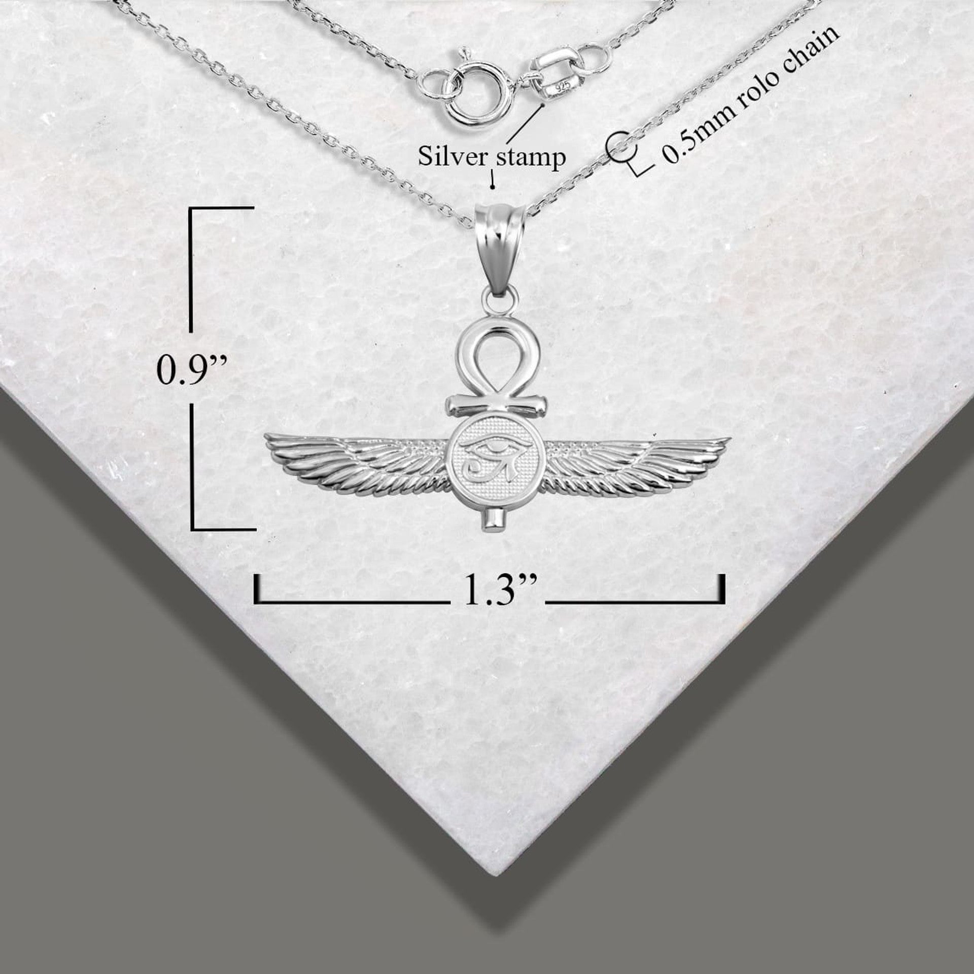 .925 Sterling Silver Egyptian Ankh Cross Eye Of Horus Wedjat Winged Goddess Isis Protection Pendant Necklace