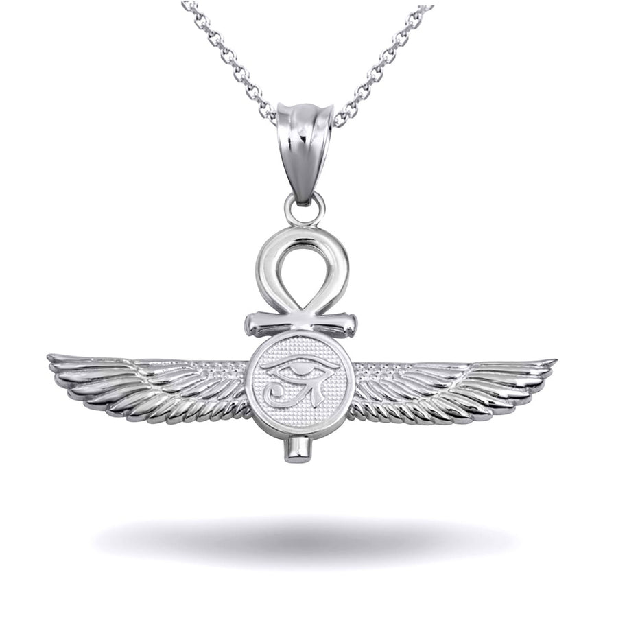 .925 Sterling Silver Egyptian Ankh Cross Eye Of Horus Wedjat Winged Goddess Isis Protection Pendant Necklace