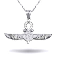 .925 Sterling Silver Egyptian Ankh Cross Eye Of Horus Wedjat Winged Goddess Isis Protection Pendant Necklace
