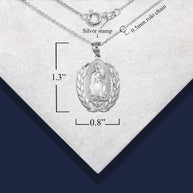 .925 Sterling Silver Our Lady Of Guadalupe Laurel Wreath Milgrain Pendant Necklace