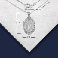 .925 Sterling Silver Religious Our Lady of Guadalupe Beaded Oval Medallion Pendant Necklace
