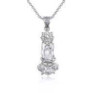 Two-Tone Gold Our Lady Of Guadalupe Rose Flower Pendant Necklace (Available in Yellow/Rose/White Gold).