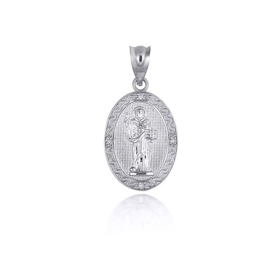 .925 Sterling Silver Engravable Patron Saint Dominic de Guzman Cubic Zirconia Oval Medallion Pendant Necklace
