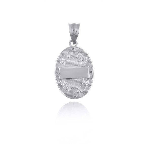 .925 Sterling Silver Engravable Patron Saint Dominic de Guzman Cubic Zirconia Oval Medallion Pendant Necklace