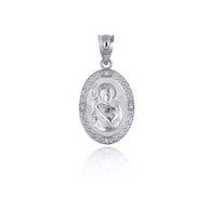 .925 Sterling Silver Engravable Patron Saint John The Baptist Cubic Zirconia Oval Medallion Pendant Necklace