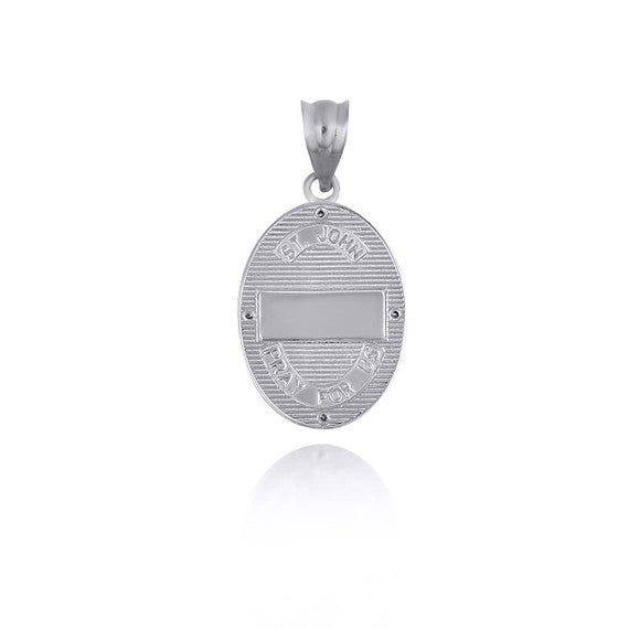 .925 Sterling Silver Engravable Patron Saint John The Baptist Cubic Zirconia Oval Medallion Pendant Necklace