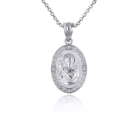 .925 Sterling Silver Engravable Patron Saint John The Baptist Cubic Zirconia Oval Medallion Pendant Necklace