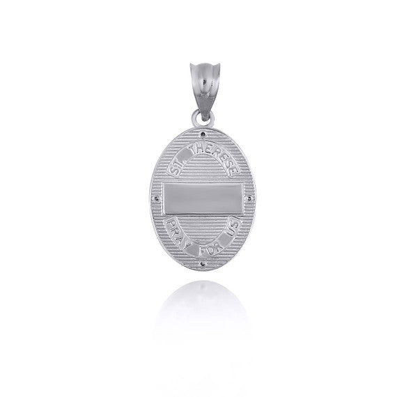 Gold Engravable Patron Saint Therese Of Lisieux Diamond Oval Medallion Pendant Necklace (Available in Yellow/Rose/White Gold)