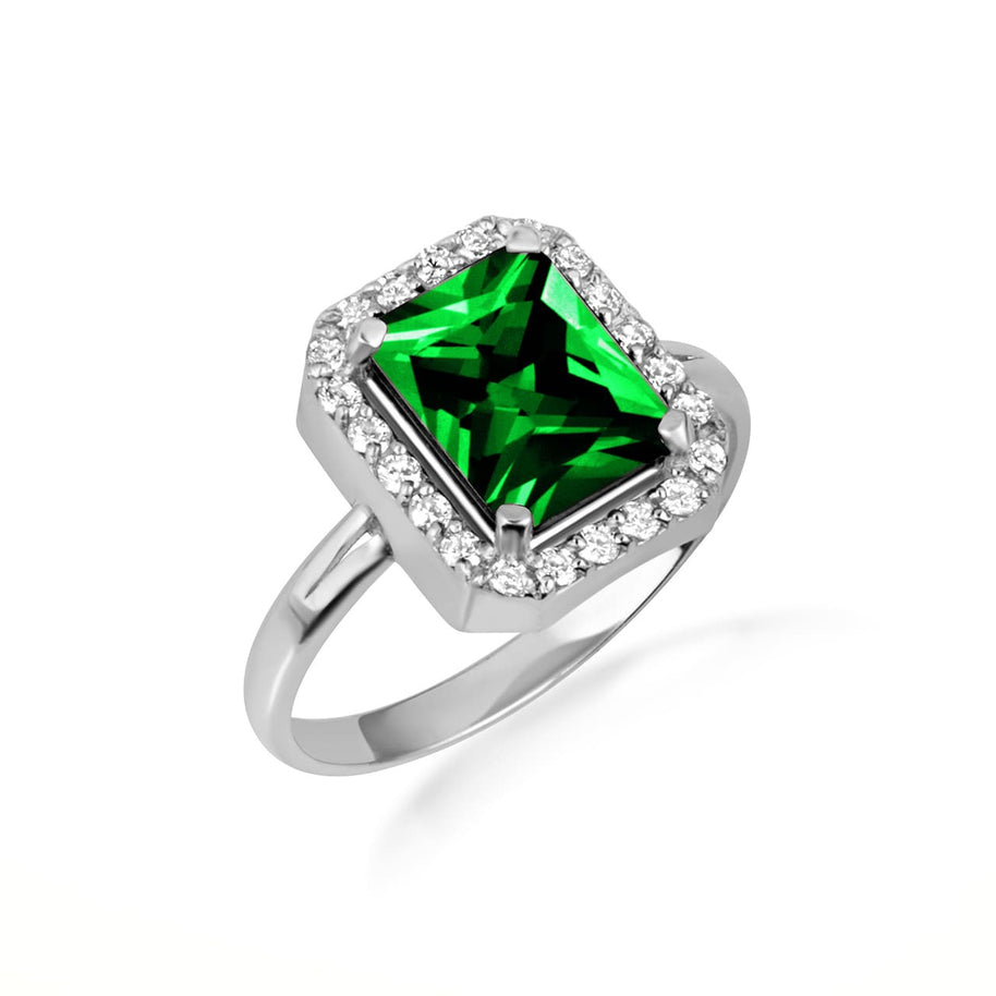 .925 Sterling Silver Radiant Cut Birthstone Halo Ring