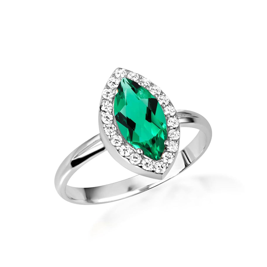 925 Sterling Silver Marquise Cut Birthstone Halo Ring