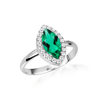 925 Sterling Silver Marquise Cut Birthstone Halo Ring