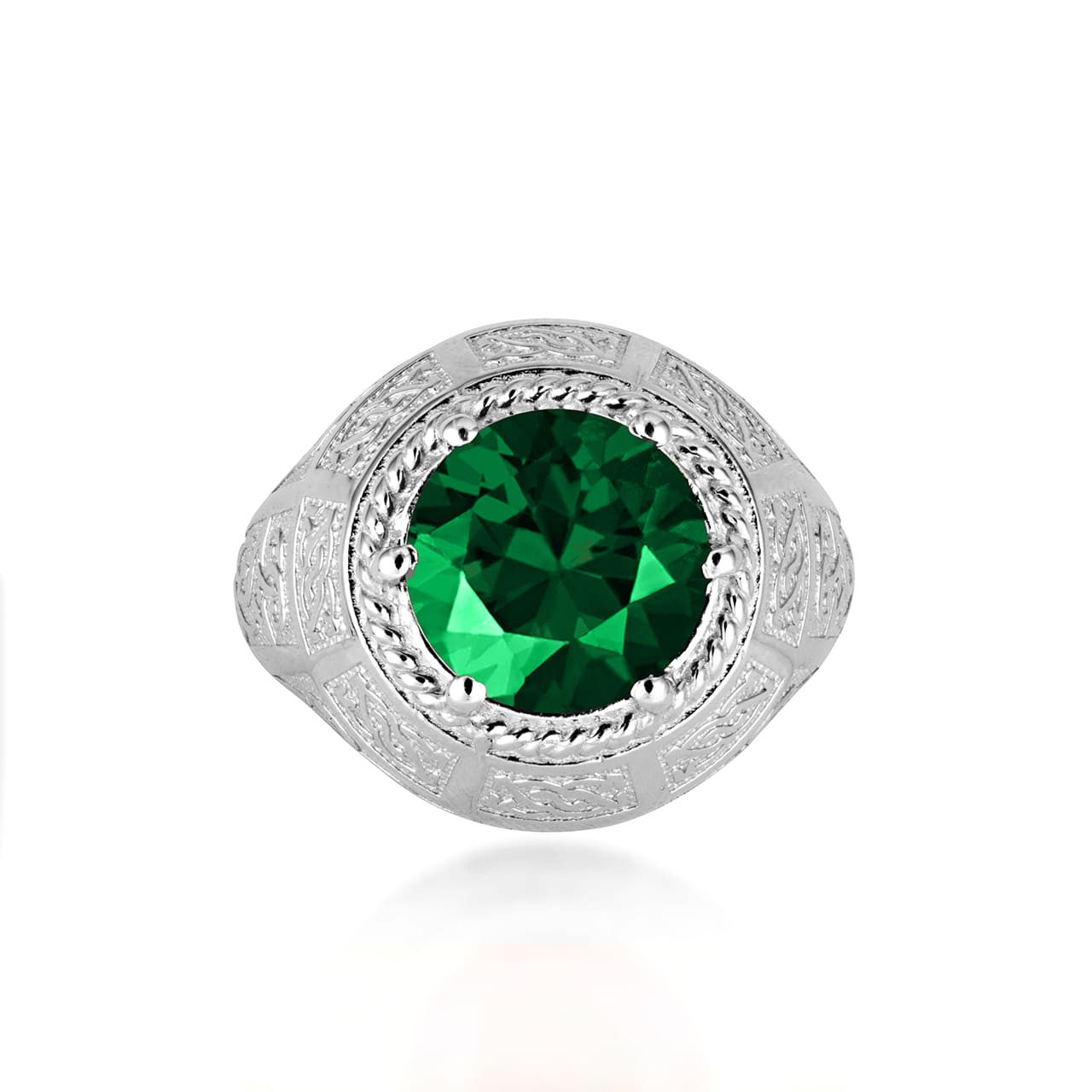 .925 Sterling Silver Irish Celtic Trinity Knot Gemstone Rope Ring