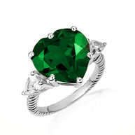 .925 Sterling Silver Heart Gemstone Rope Band Ring
