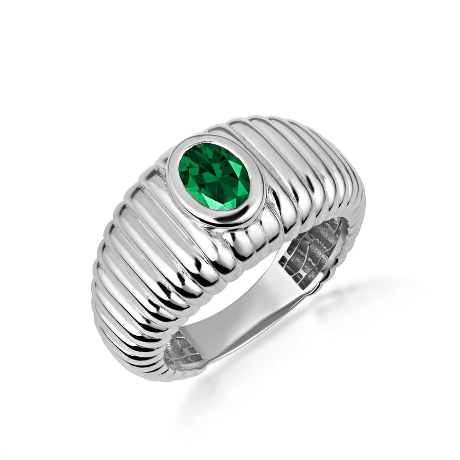 .925 Sterling Silver Oval Birthstone Ribbed Cocktail Ring