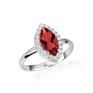 925 Sterling Silver Marquise Cut Birthstone Halo Ring