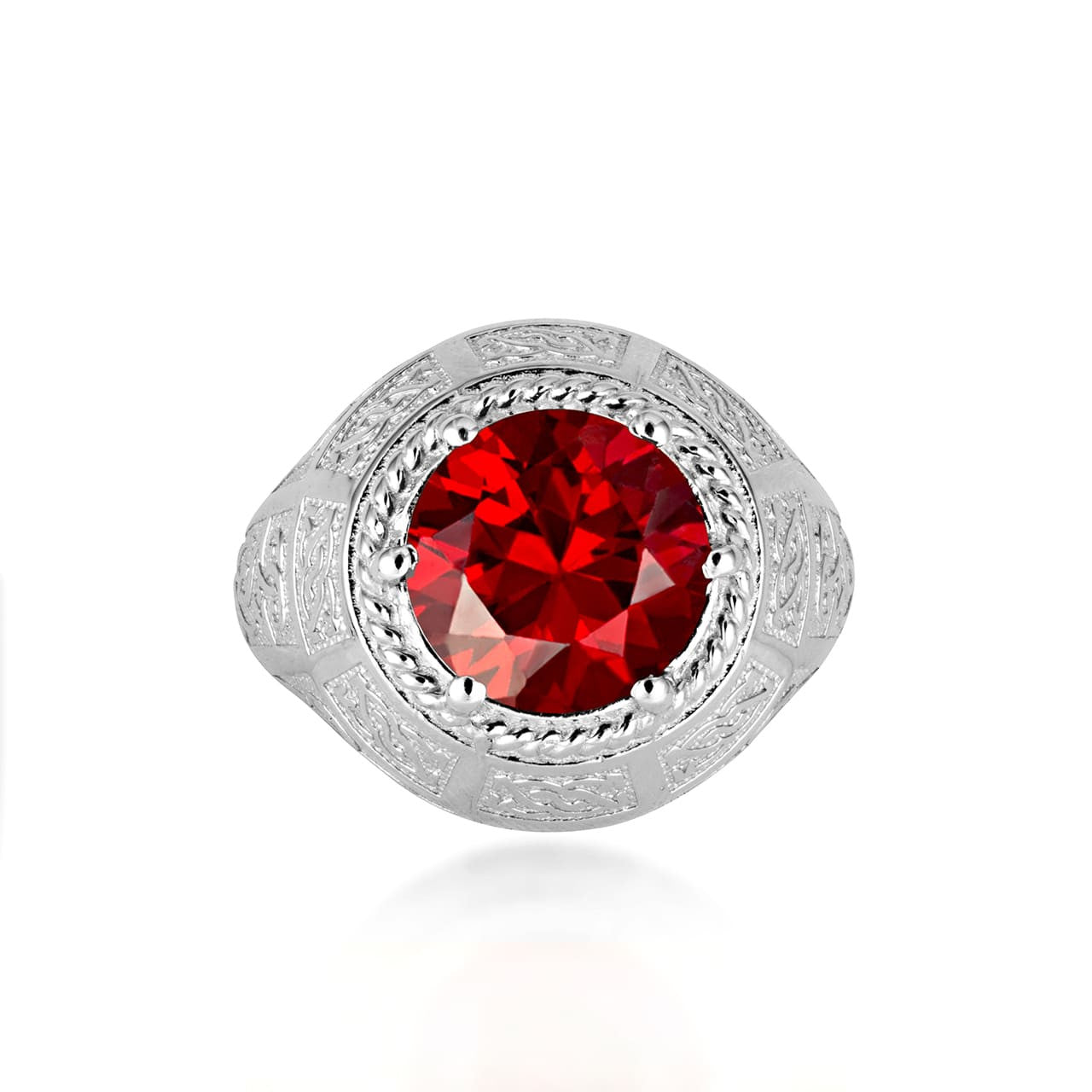 .925 Sterling Silver Irish Celtic Trinity Knot Gemstone Rope Ring