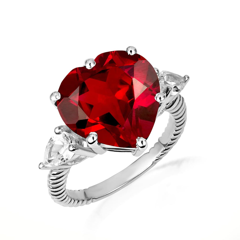 .925 Sterling Silver Heart Gemstone Rope Band Ring