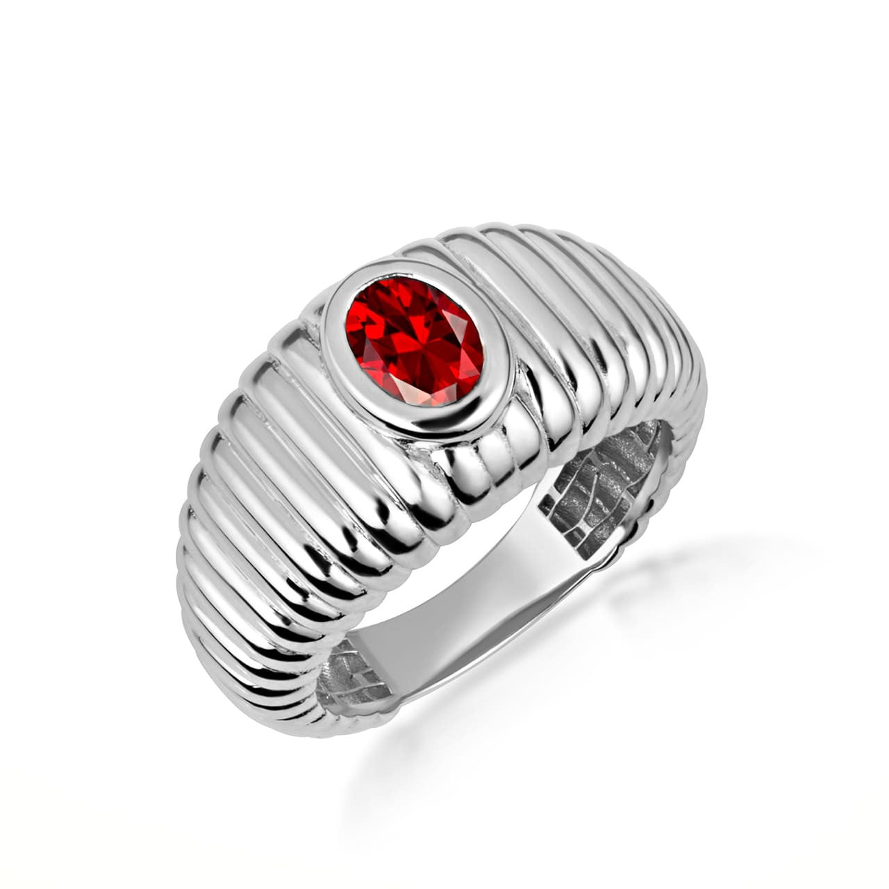 .925 Sterling Silver Oval Birthstone Ribbed Cocktail Ring