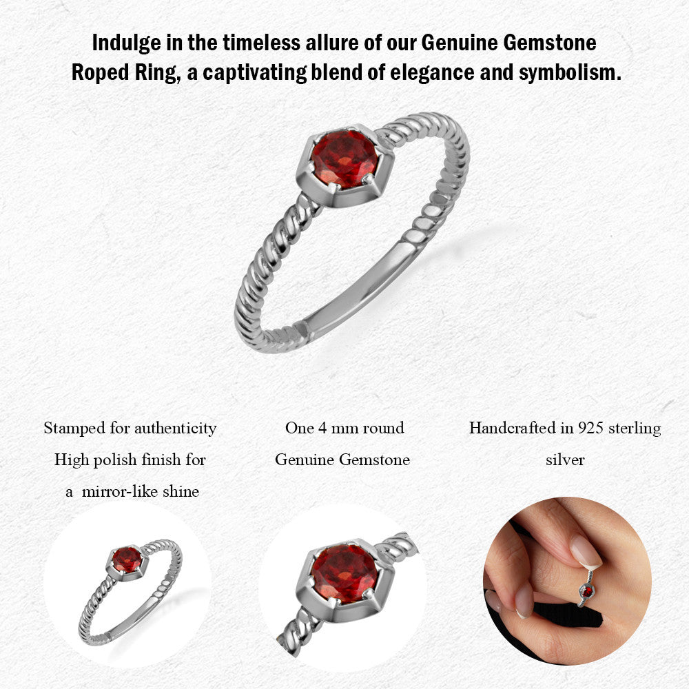 .925 Sterling Silver Personalized Lab Created Birthstone Rope Ring