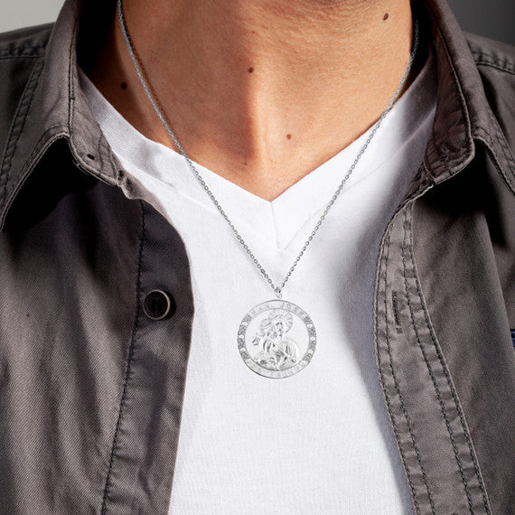 925 Sterling Silver Cubic Zirconia Patron Saint Joseph Baby Jesus Pendant Necklace