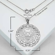 Silver Lion Head Laurel Wreath Pendant Necklace