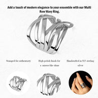 .925 Sterling Silver Multi Row Wavy Ring