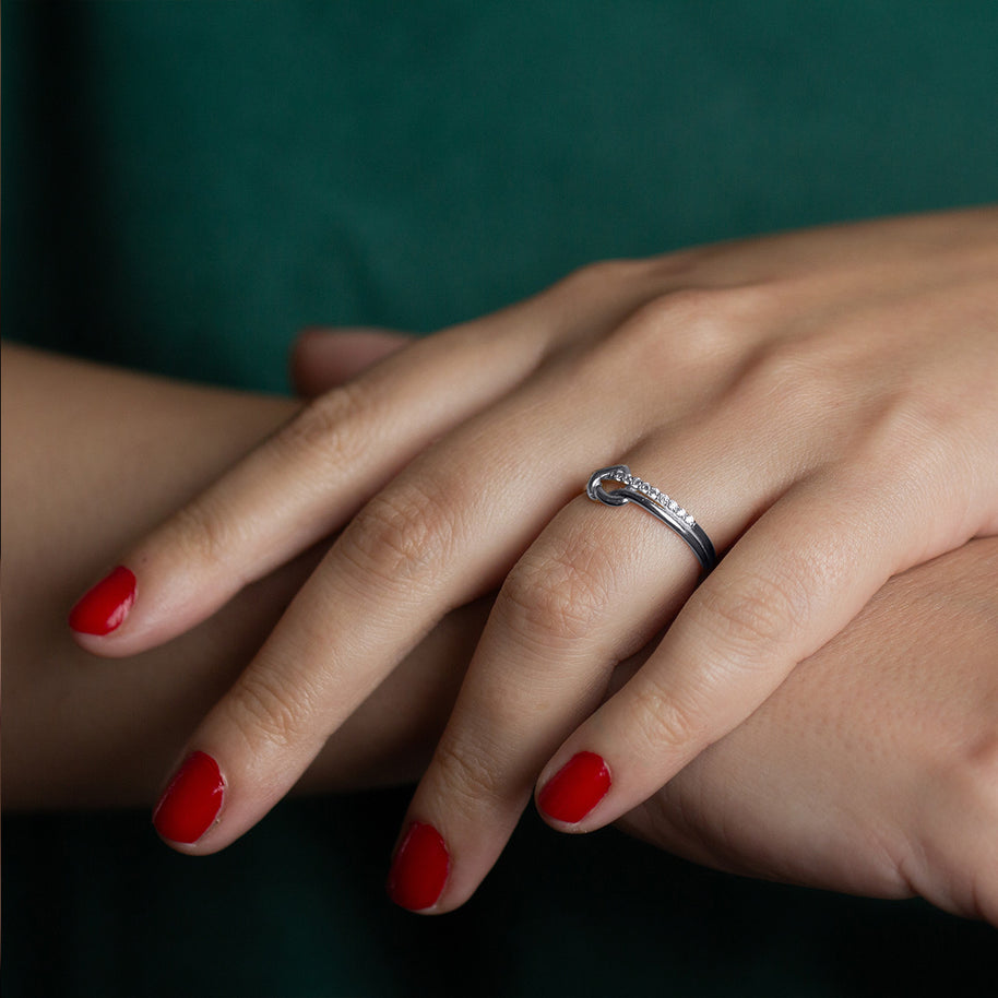 .925 Sterling Silver Heart Knot Cubic Zirconia Band Ring