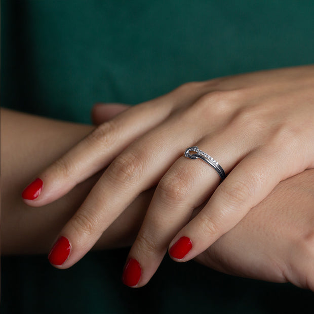 .925 Sterling Silver Heart Knot Cubic Zirconia Band Ring