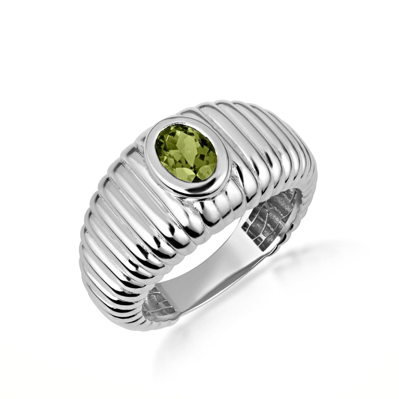 .925 Sterling Silver Oval Birthstone Ribbed Cocktail Ring