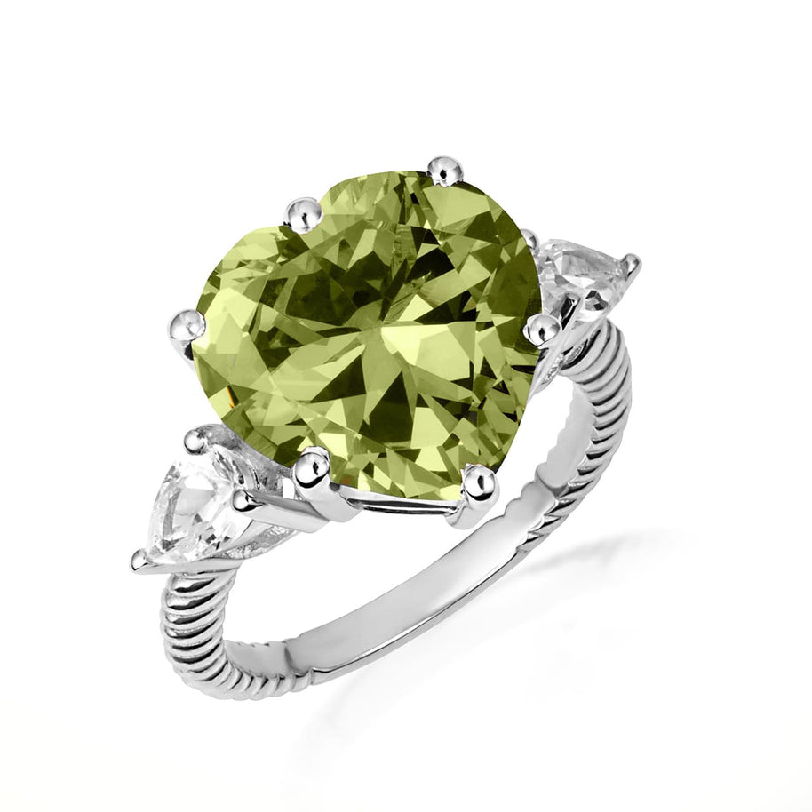 .925 Sterling Silver Heart Gemstone Rope Band Ring