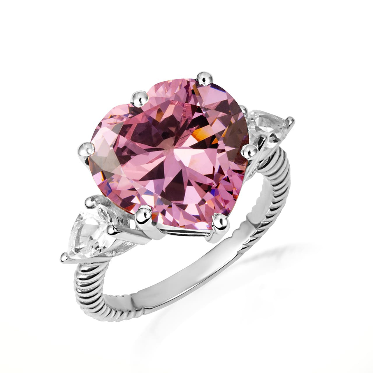 .925 Sterling Silver Heart Gemstone Rope Band Ring