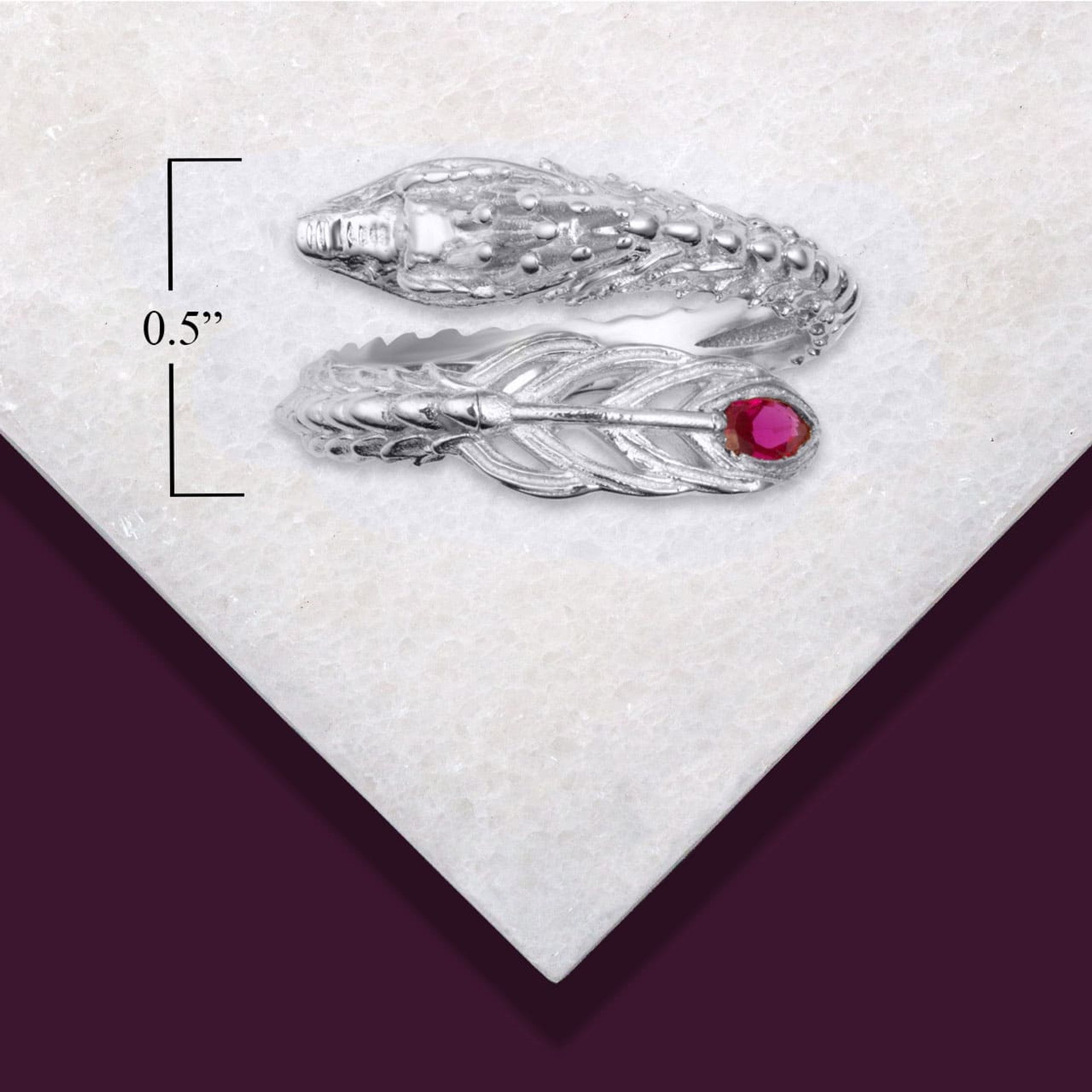 .925 Sterling Silver Diamond Cut Dragon Tail Ruby Birthstone Band Ring
