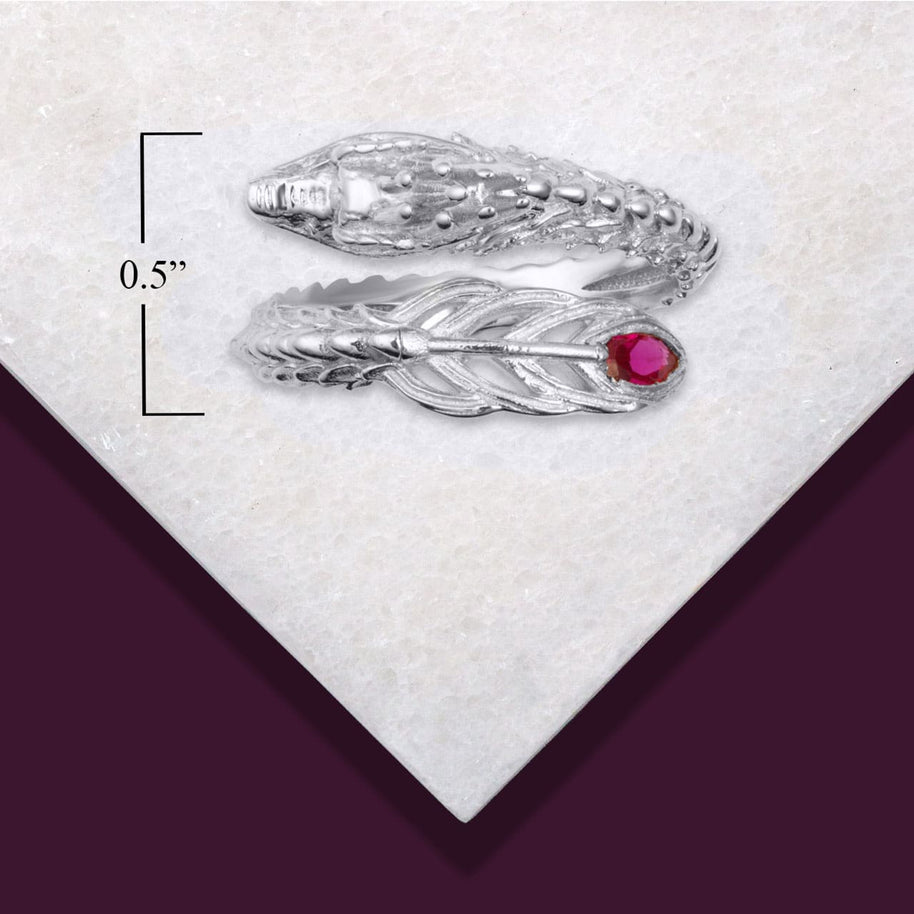 .925 Sterling Silver Diamond Cut Dragon Tail Ruby Birthstone Band Ring