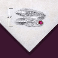 .925 Sterling Silver Diamond Cut Dragon Tail Ruby Birthstone Band Ring