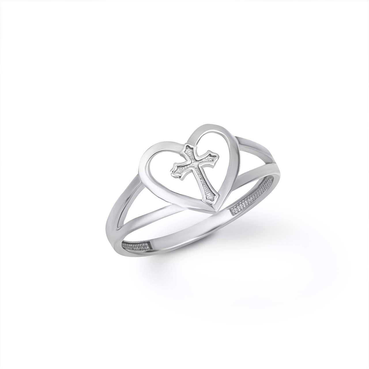 .925 Sterling Silver Heart Cross Ring