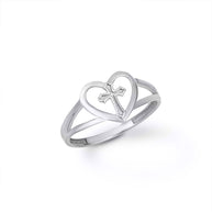 .925 Sterling Silver Heart Cross Ring