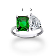 .925 Sterling Silver Custom Toi et Moi Pear & Emerald Cut Birthstone Engagement Ring