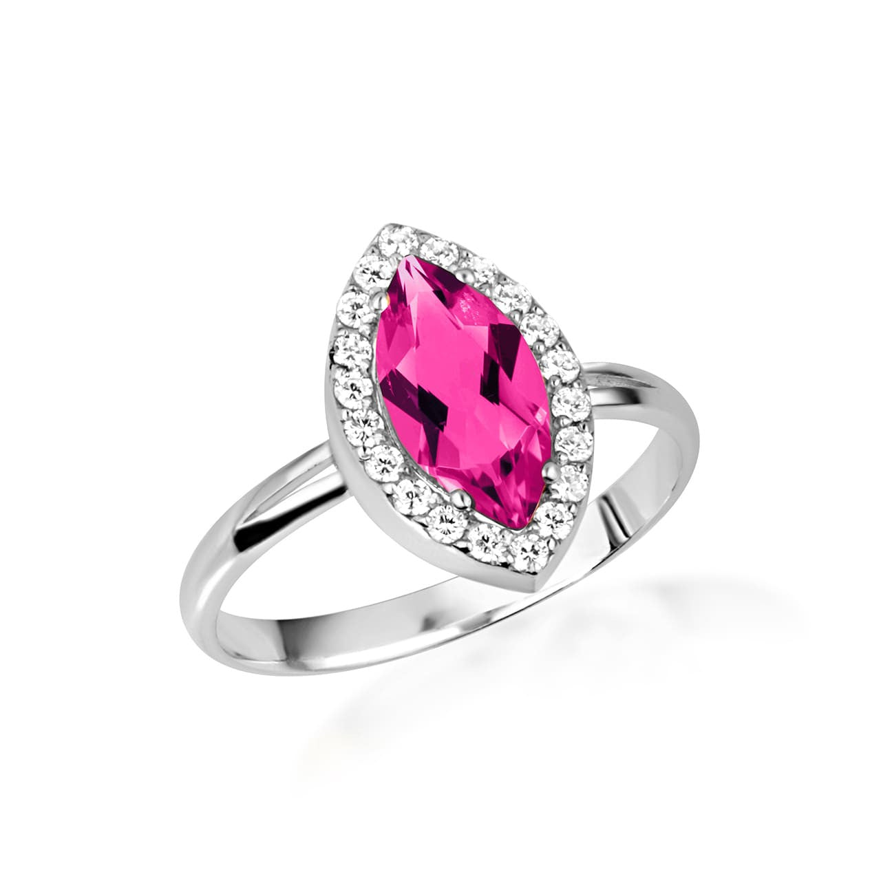 925 Sterling Silver Marquise Cut Birthstone Halo Ring