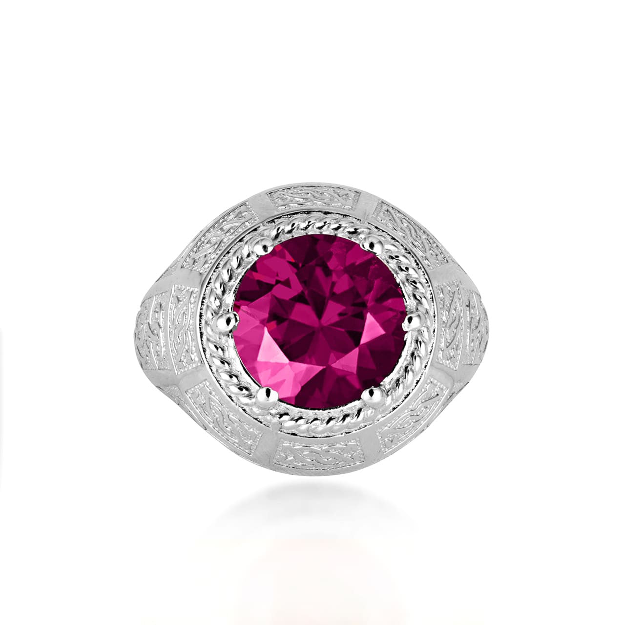 .925 Sterling Silver Irish Celtic Trinity Knot Gemstone Rope Ring